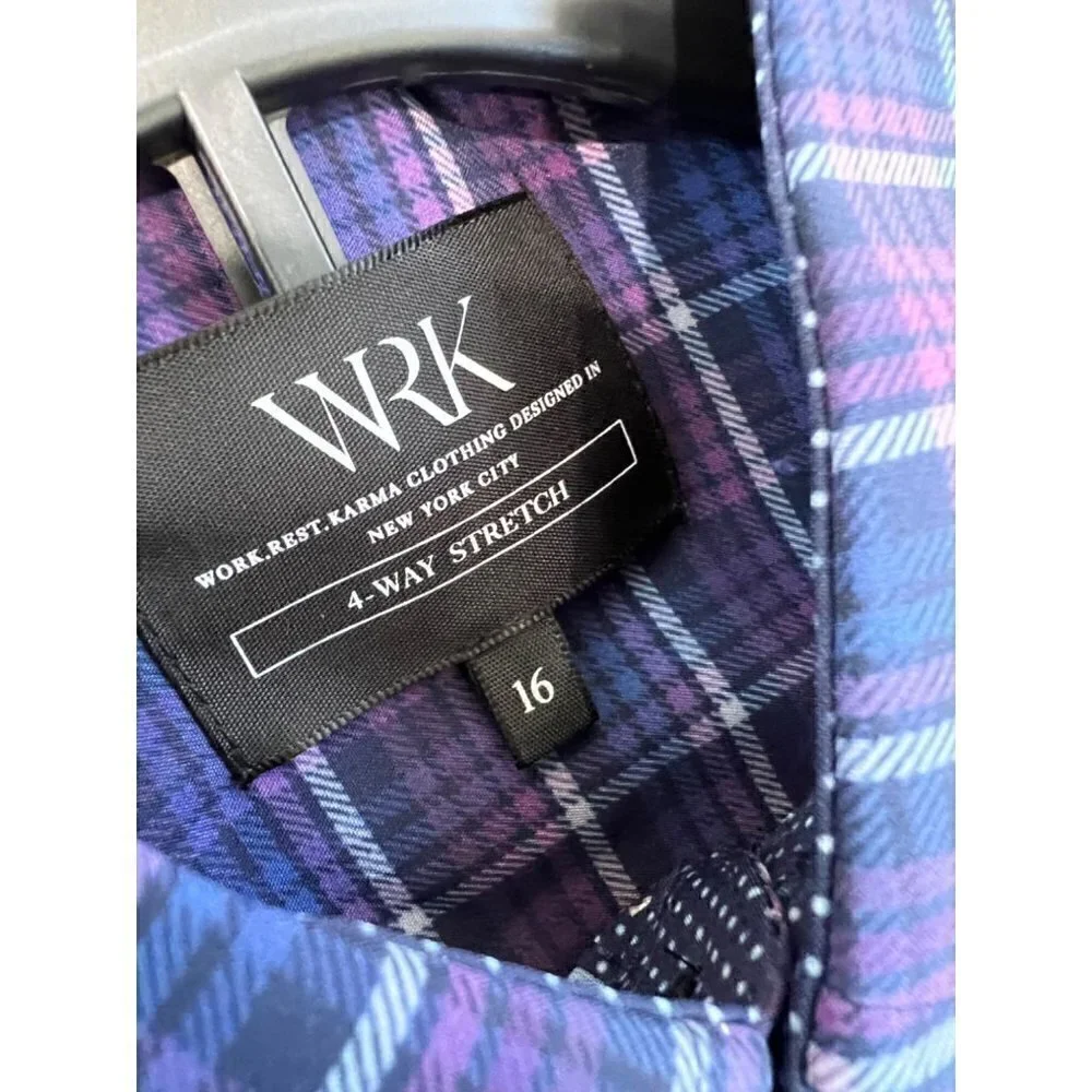 NWOT W.R.K Size 16 OMBRE 4 Way Stretch CHECK PERFORMANCE DRESS SHIRT MSRP $98